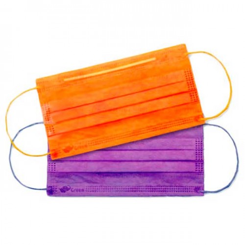 Маски защитные трехслойные одноразовые на цветных резинках