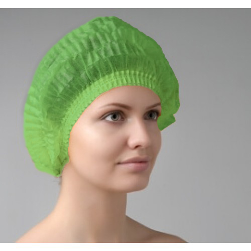 Медицинские шапочки женские зеленого цвета, вид спереди сбоку.