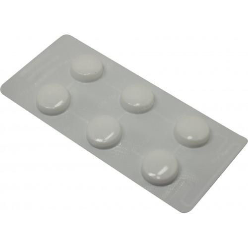 Показана блистерная пластина серого цвета с шестью таблетками 