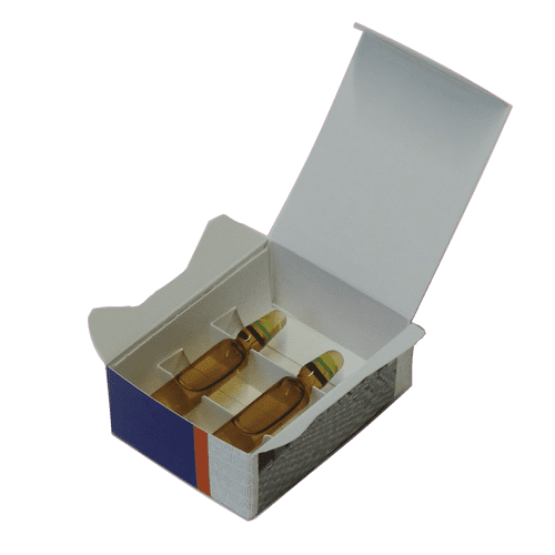Упаковка для ампул в картонной коробке с открытой крышкой