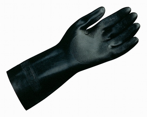 Неопреновые неопудренные перчатки черного цвета.