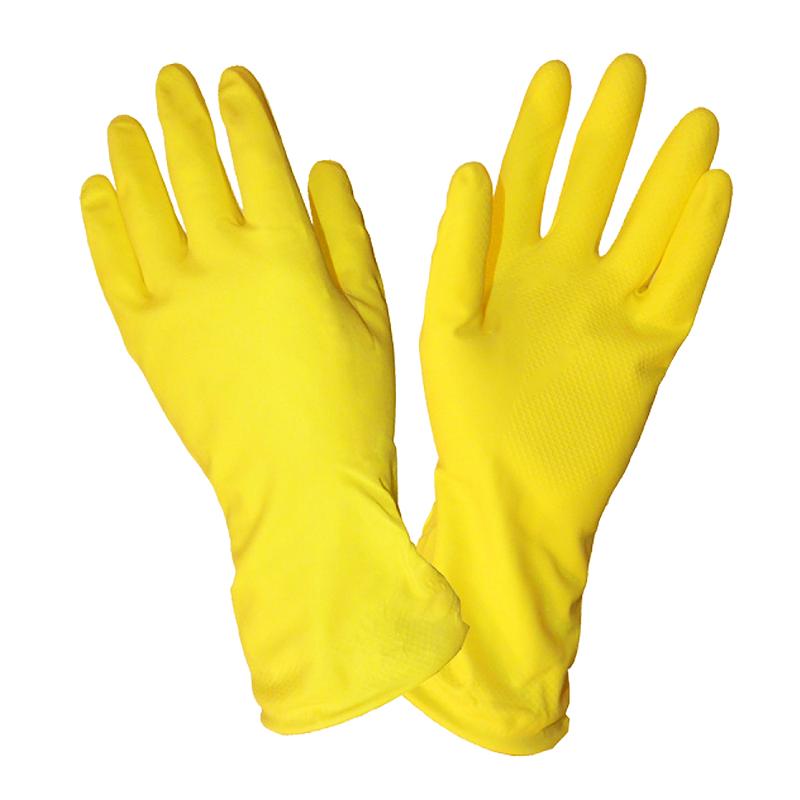 Латексные перчатки желтого цвета с внутренним хлопковым напылением