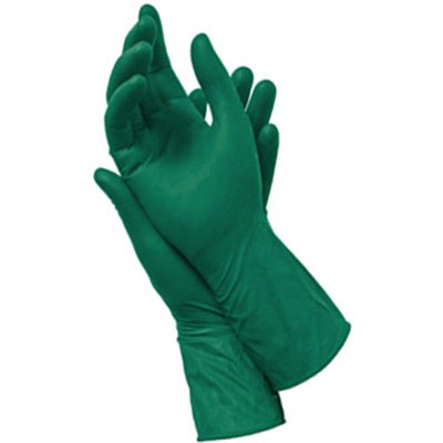 Медицинские перчатки размер s зеленого цвета на руках.