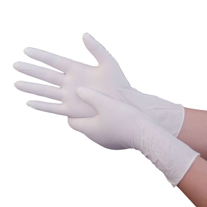 Стоматологические перчатки с силиконовым покрытием белого цвета.